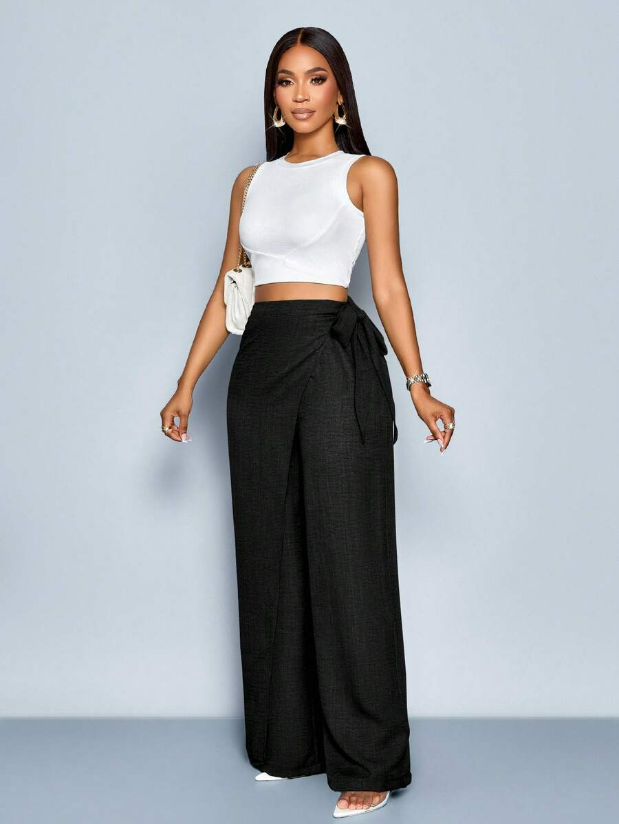 Nadia - Pantalón Palazzo Cruzado con Lazo lateral