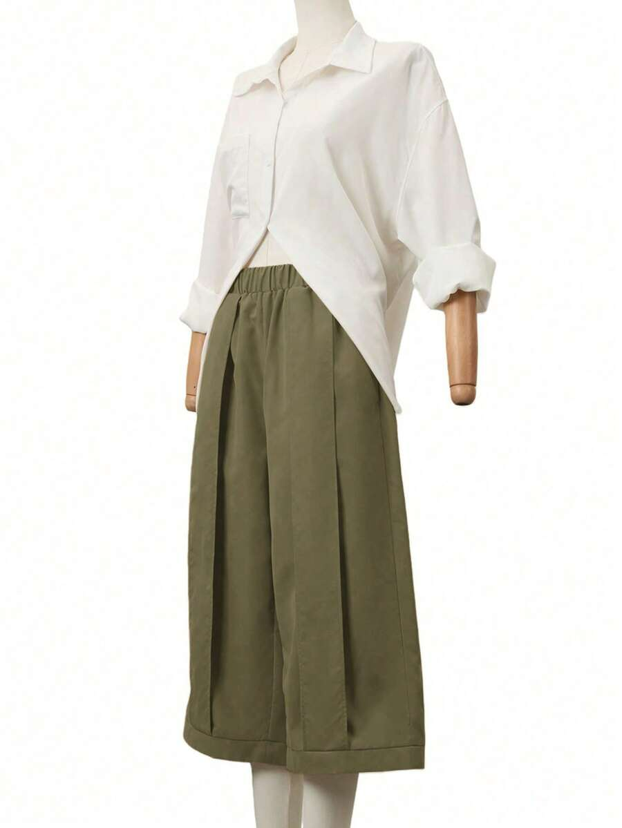 Palma - Pantalón Culotte Ancho con Pinzas y Cintura Elástica