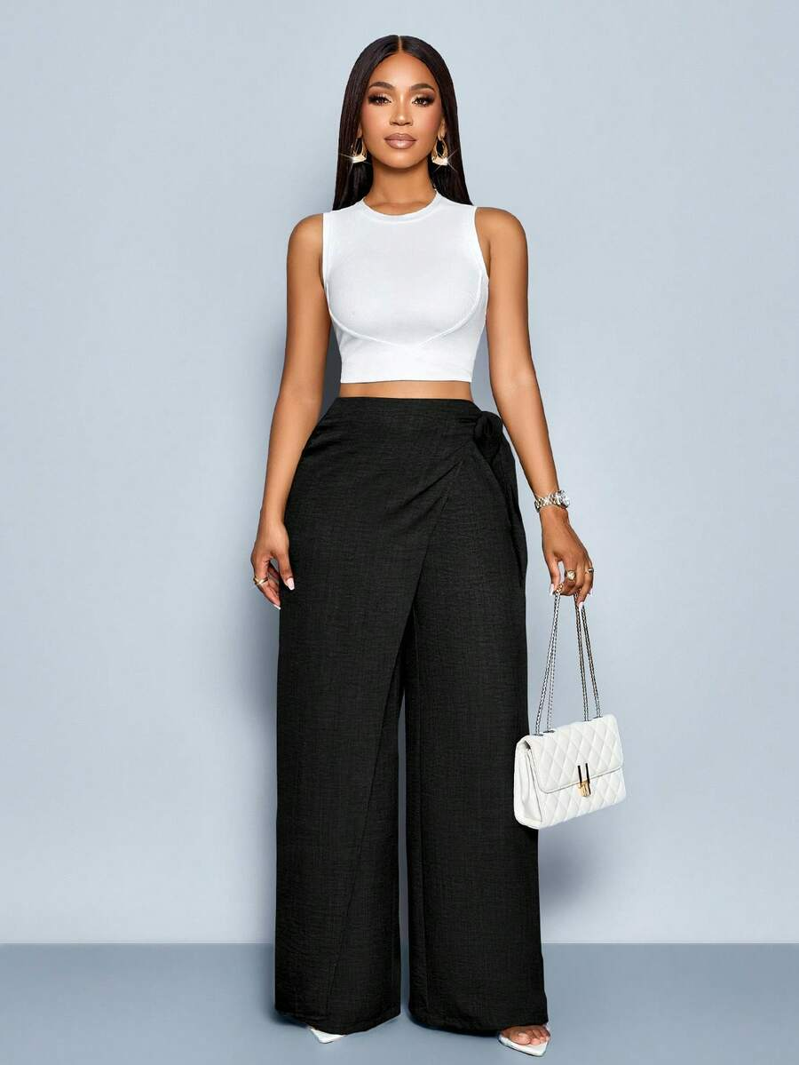 Nadia - Pantalón Palazzo Cruzado con Lazo lateral