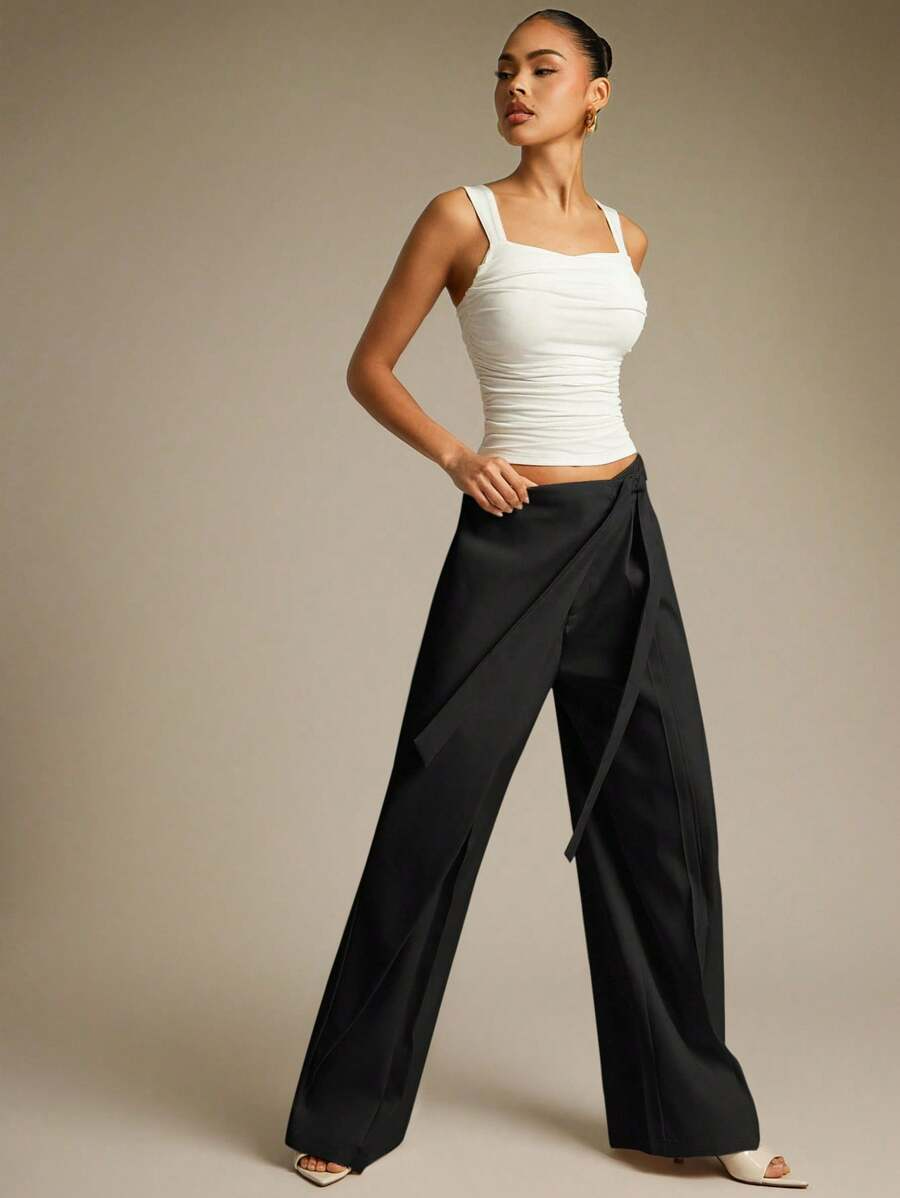 Allegra - Pantalón Wide Leg Drapeado con Lazo Suelto