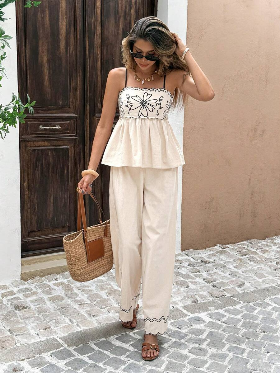 Alba - Conjunto Boho Bordado con Tirantes Finos