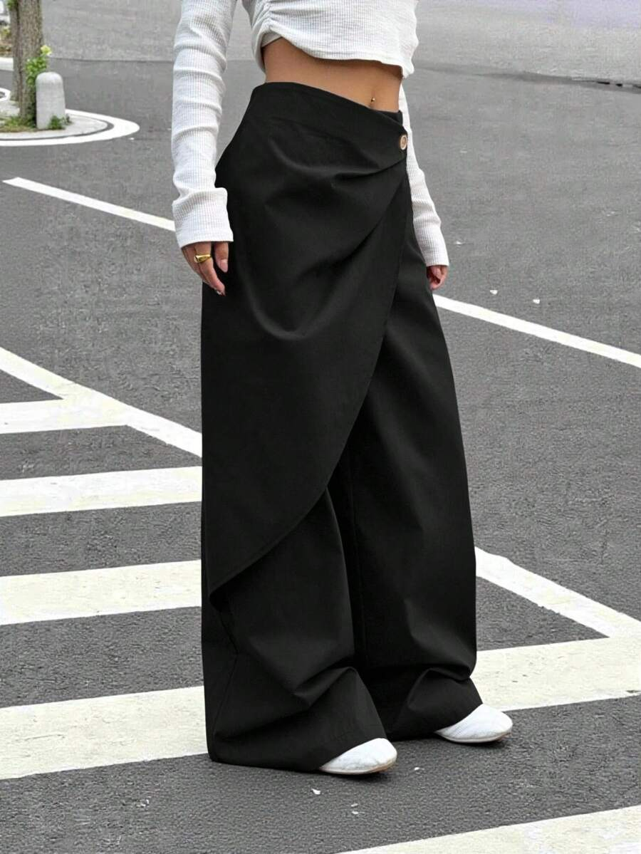 Isabela - Pantalón Wide Leg Cruzado con Botón