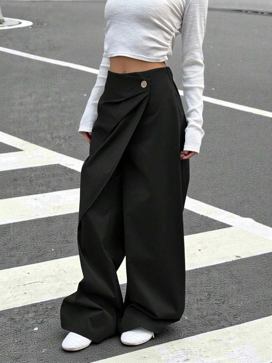 Isabela - Pantalón Wide Leg Cruzado con Botón