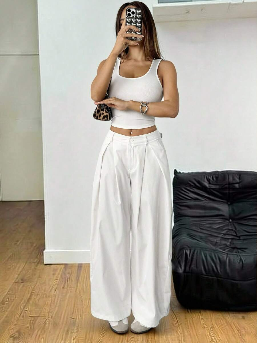 Ámbar - Pantalón Bombacho con Pinzas y Caída Extra