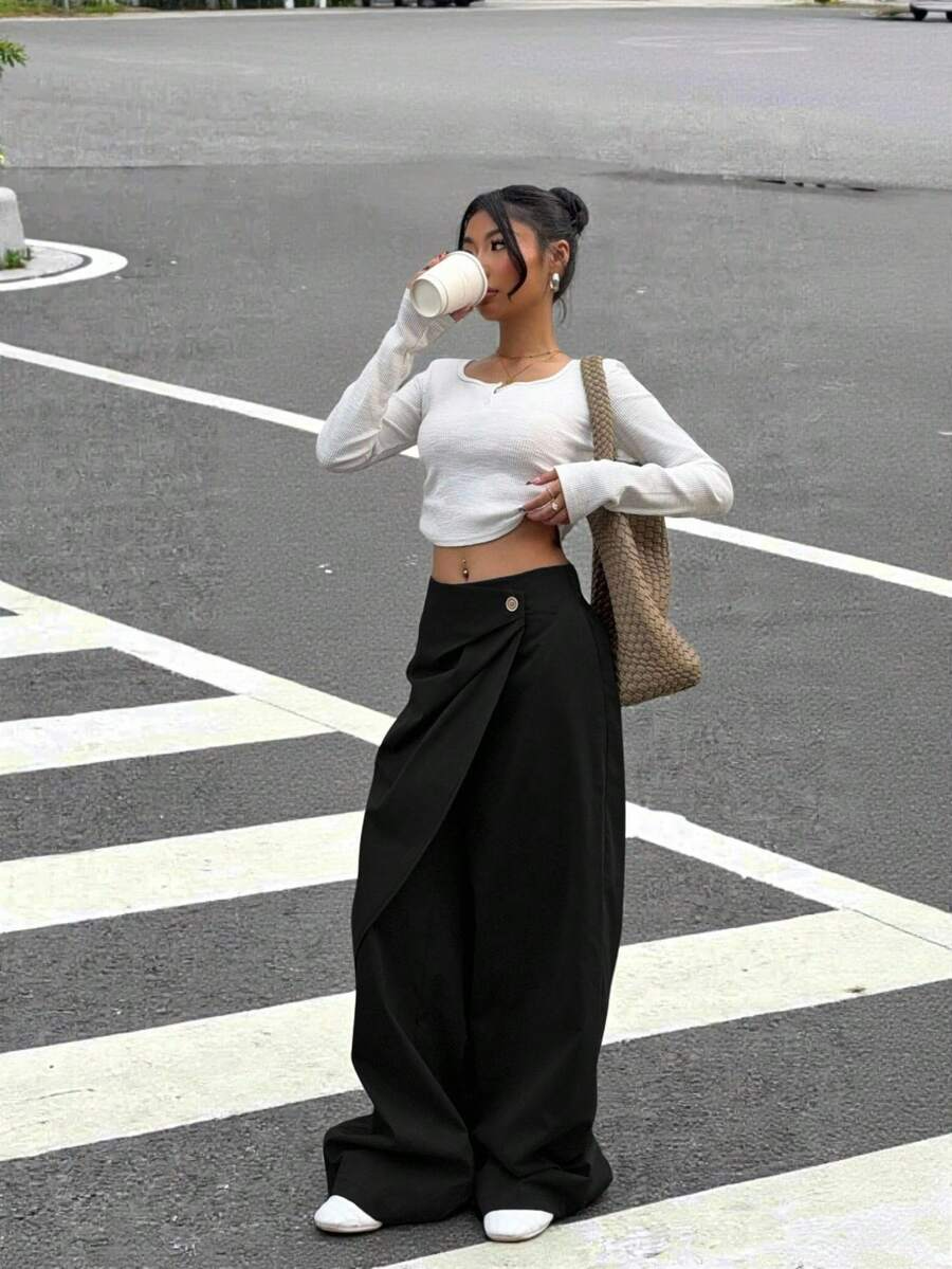 Isabela - Pantalón Wide Leg Cruzado con Botón