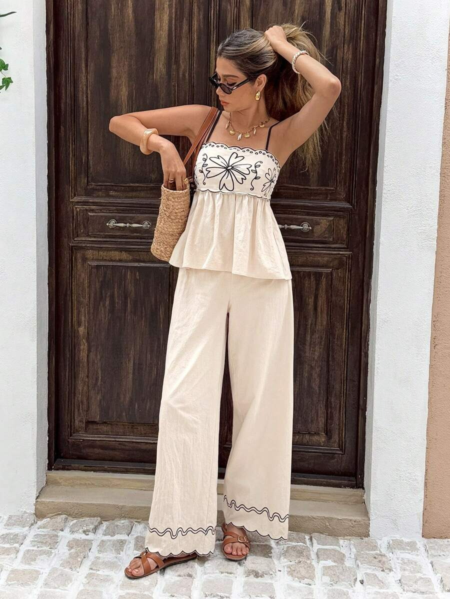 Alba - Conjunto Boho Bordado con Tirantes Finos