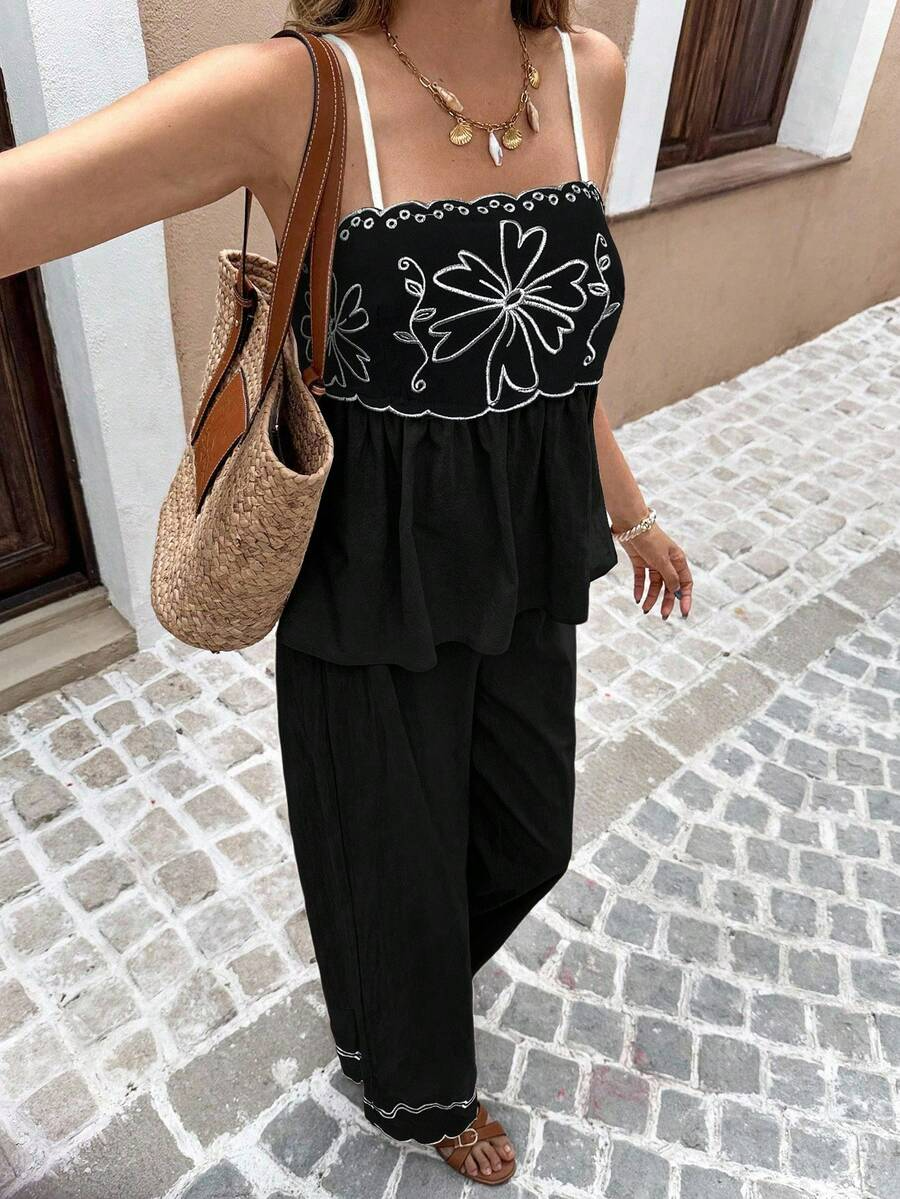 Alba - Conjunto Boho Bordado con Tirantes Finos