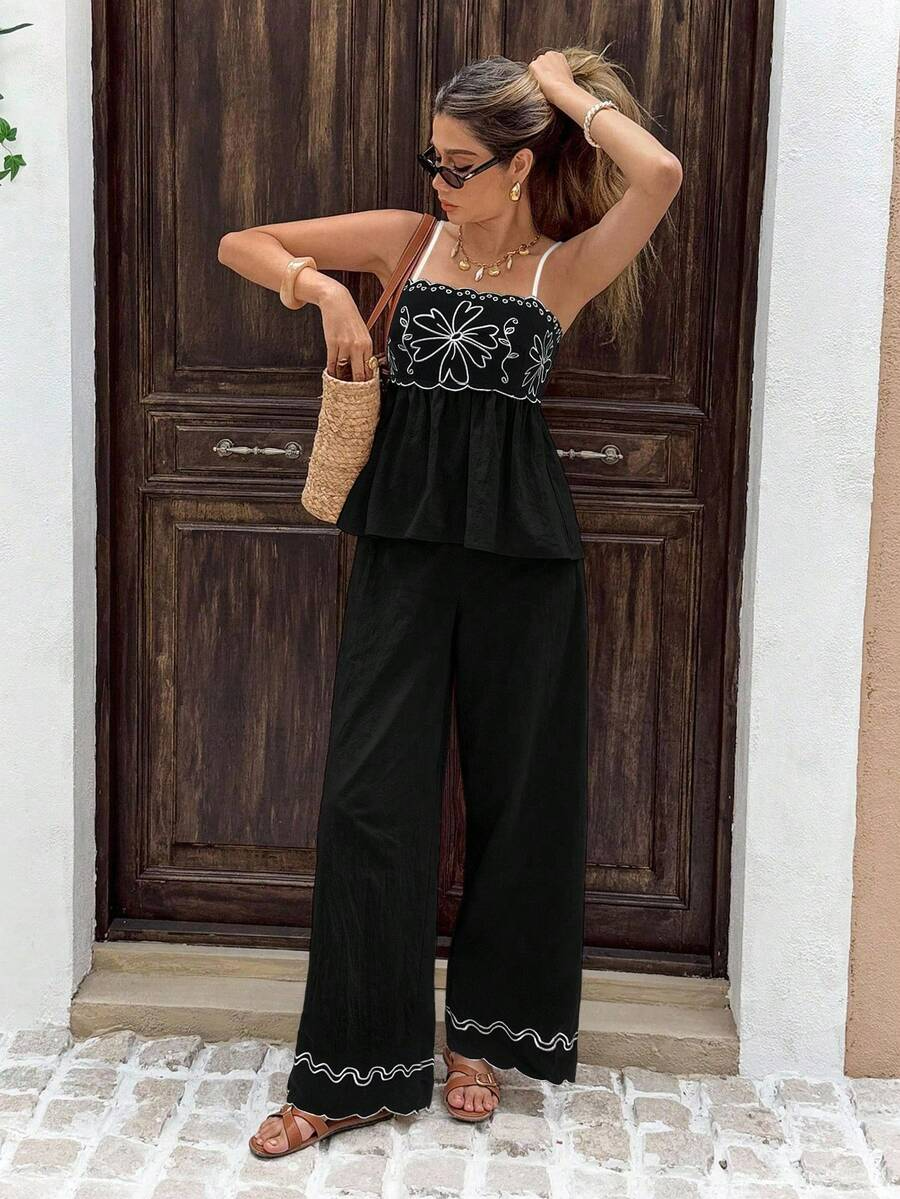 Alba - Conjunto Boho Bordado con Tirantes Finos