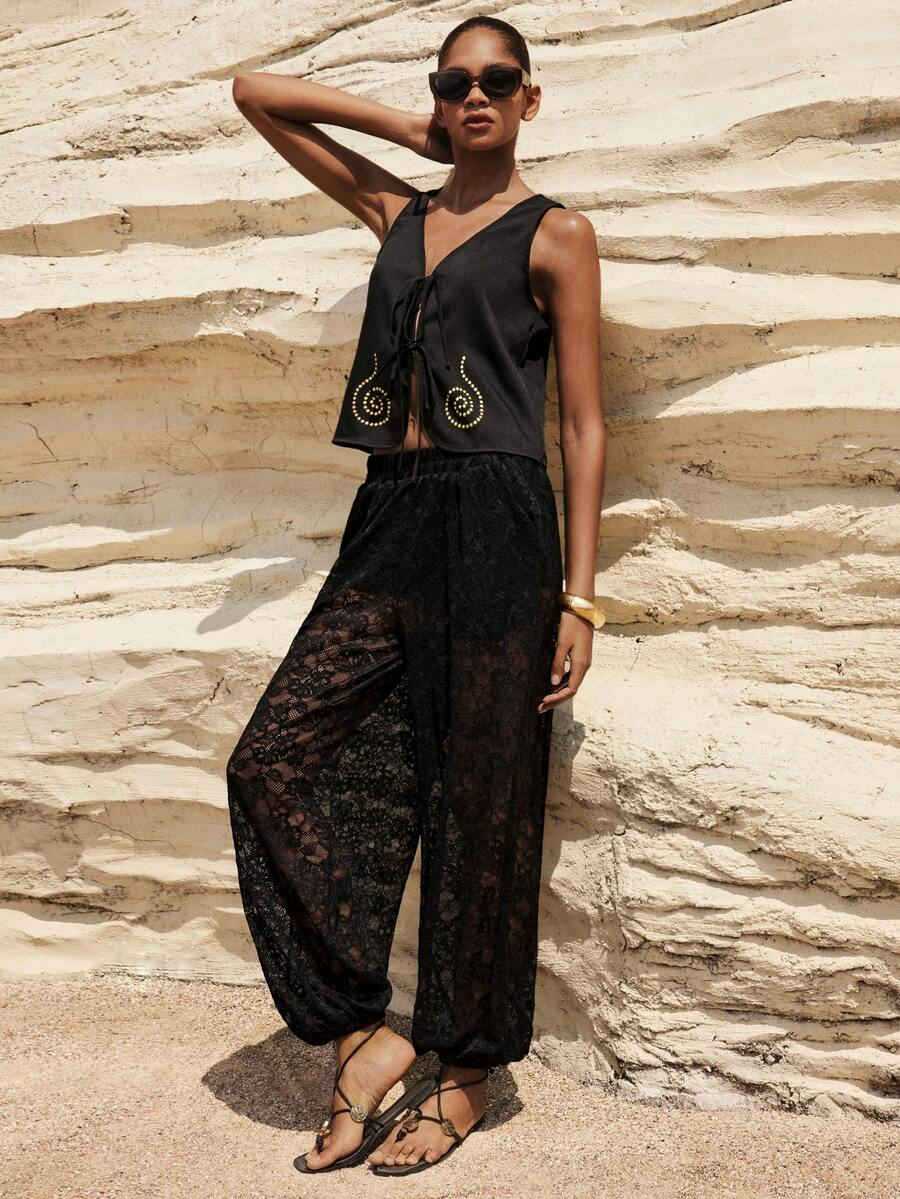 Noir - Pantalón bombacho de encaje negro