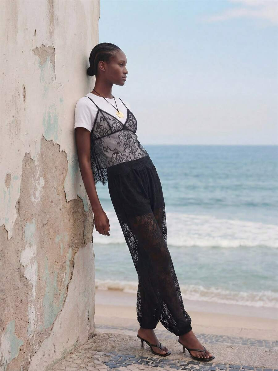 Noir - Pantalón bombacho de encaje negro