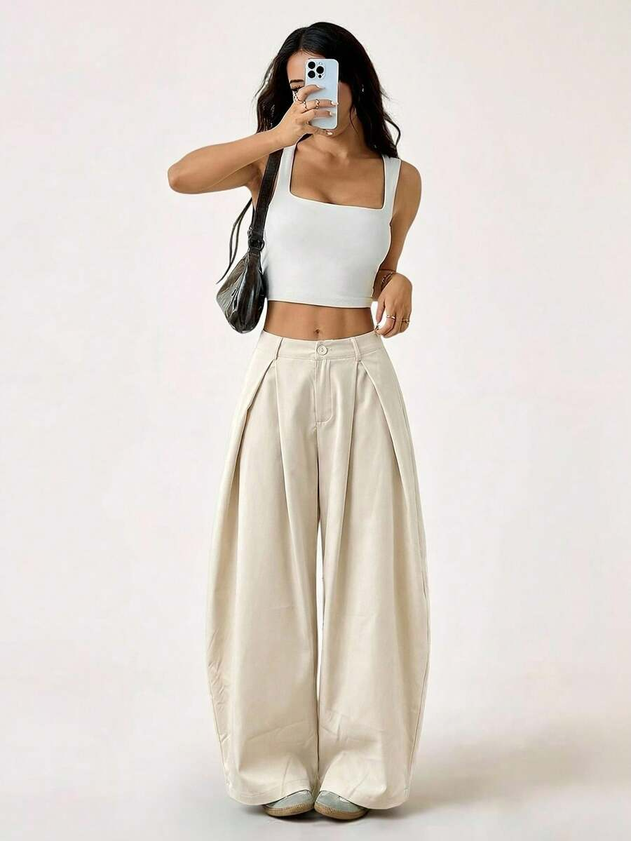 Ámbar - Pantalón Bombacho con Pinzas y Caída Extra