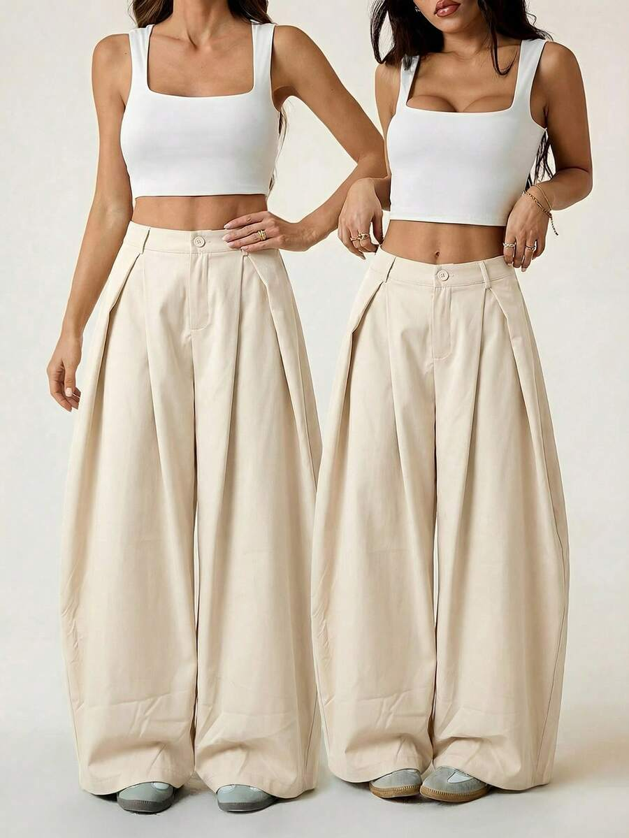 Ámbar - Pantalón Bombacho con Pinzas y Caída Extra