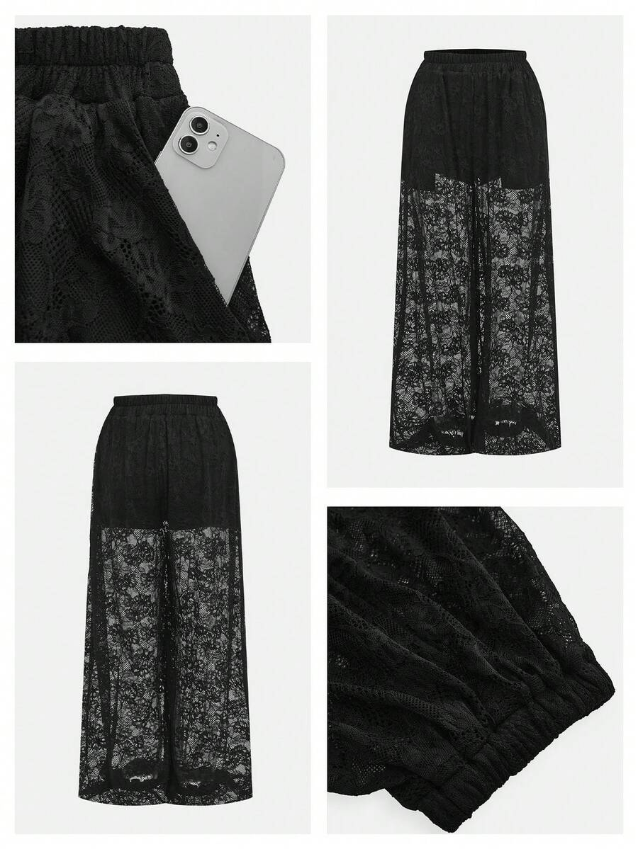 Noir - Pantalón bombacho de encaje negro
