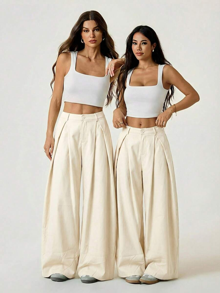 Ámbar - Pantalón Bombacho con Pinzas y Caída Extra