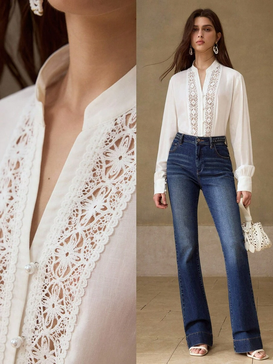 Isabella - Blusa Blanca Elegante con Encaje