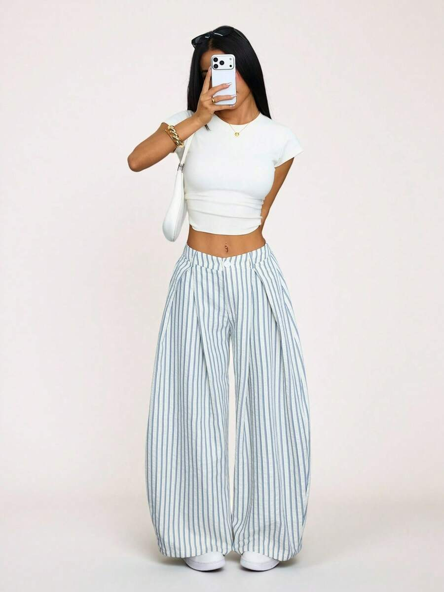 Marina - Pantalón Bombacho de Rayas con Pinzas