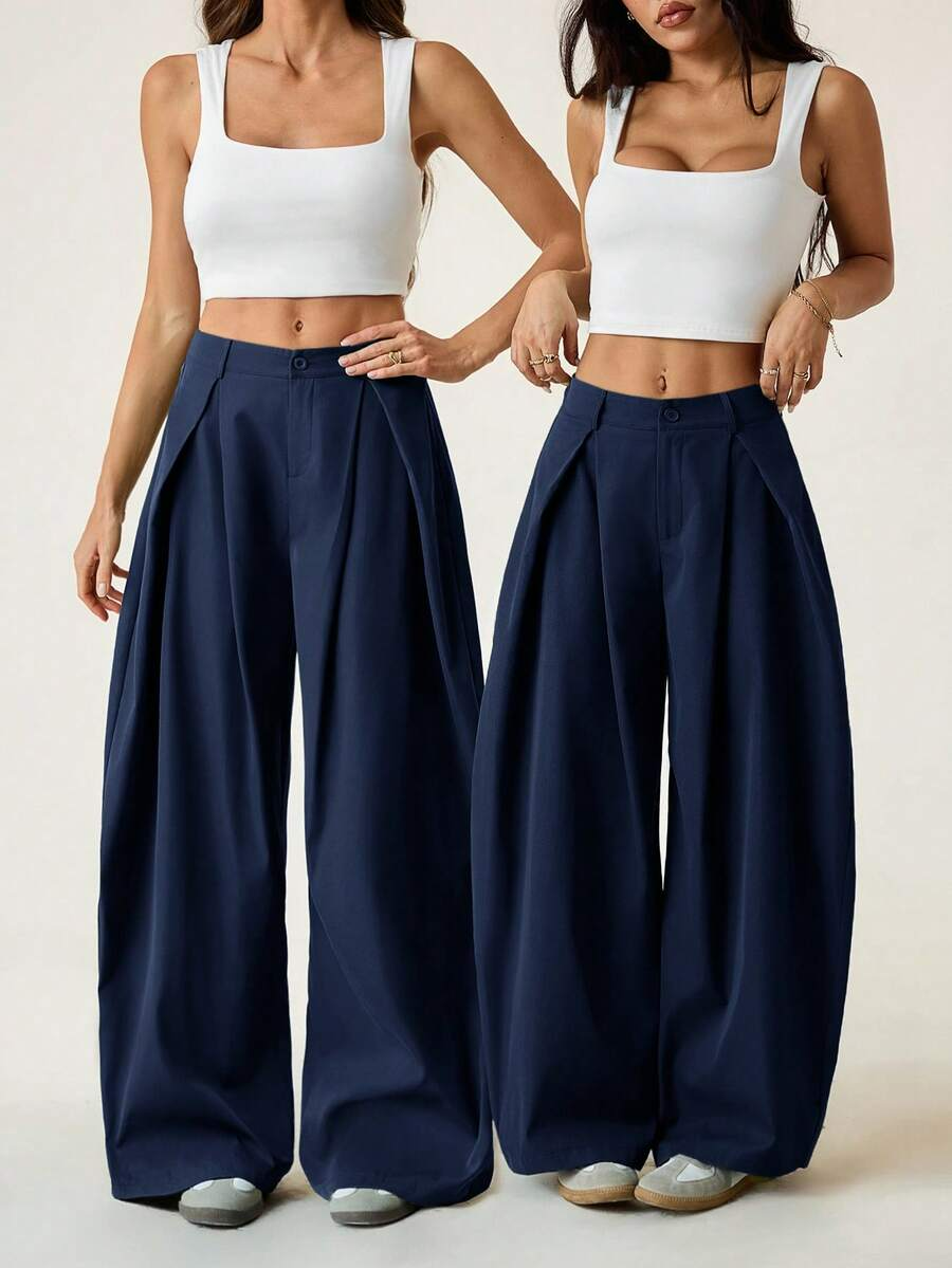 Ámbar - Pantalón Bombacho con Pinzas y Caída Extra