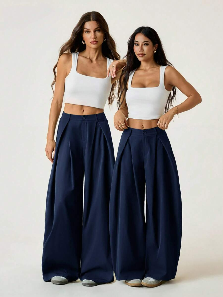 Ámbar - Pantalón Bombacho con Pinzas y Caída Extra