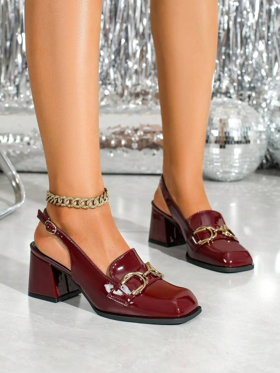 Inés - Slingback Loafer de Tacón Bloque con Cadena Dorada