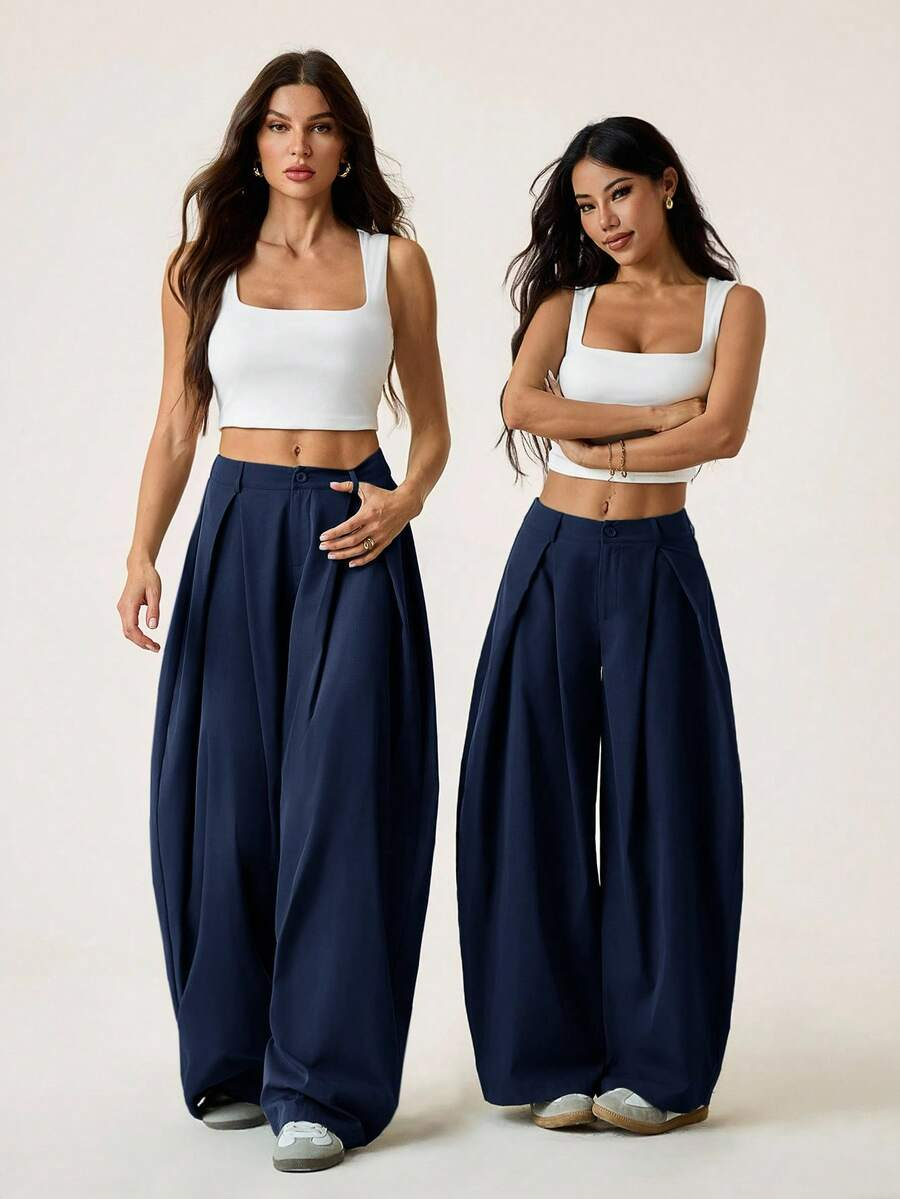 Ámbar - Pantalón Bombacho con Pinzas y Caída Extra