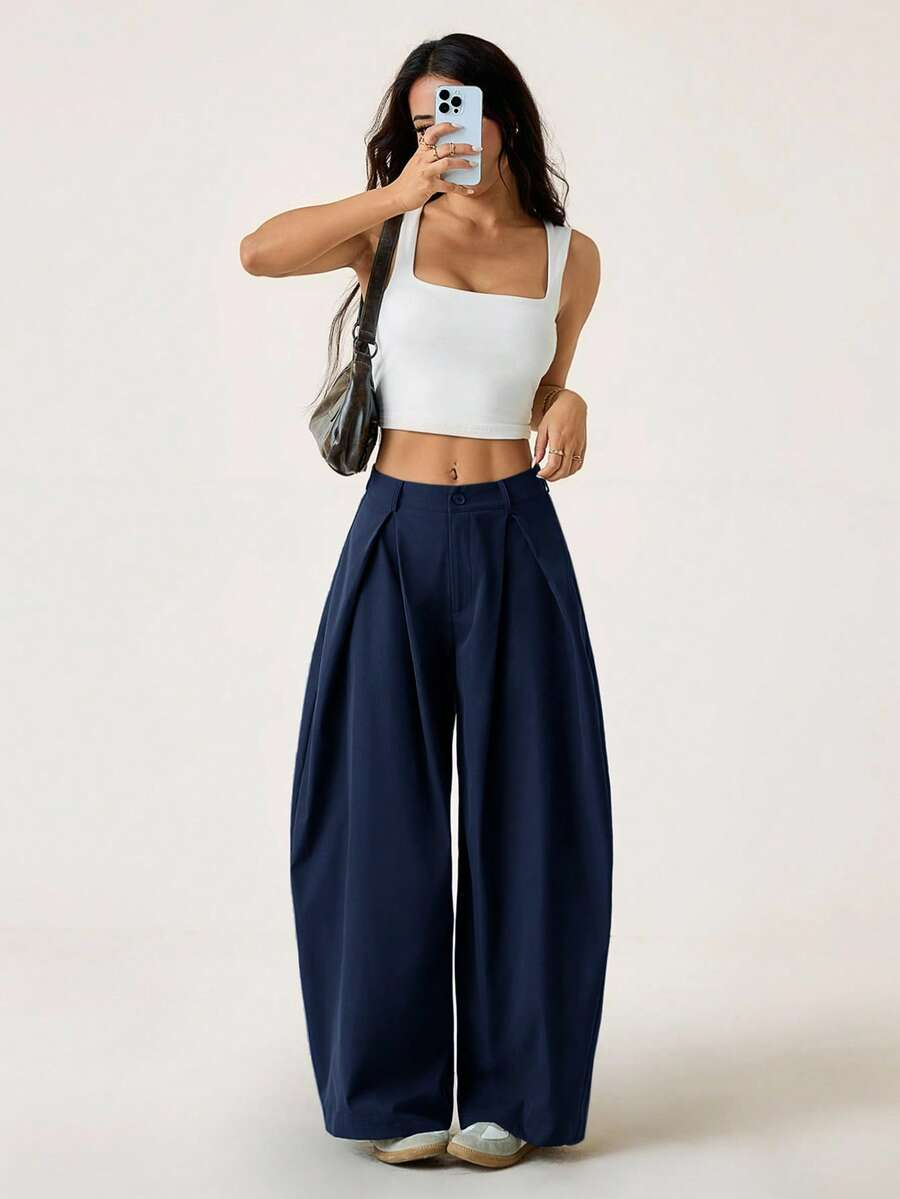 Ámbar - Pantalón Bombacho con Pinzas y Caída Extra