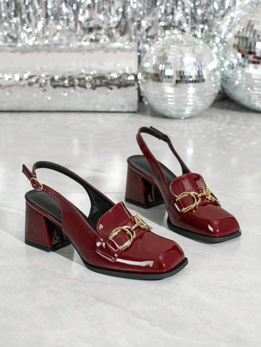 Inés - Slingback Loafer de Tacón Bloque con Cadena Dorada