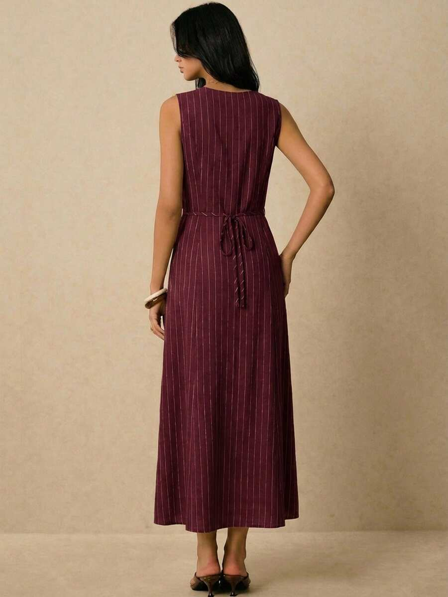 Alicia - Vestido Midi de Rayas con Escote en V