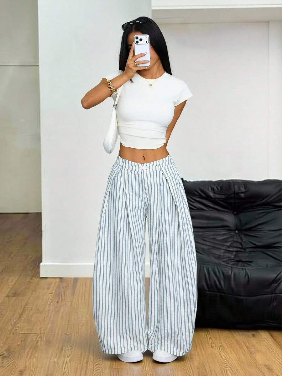 Marina - Pantalón Bombacho de Rayas con Pinzas