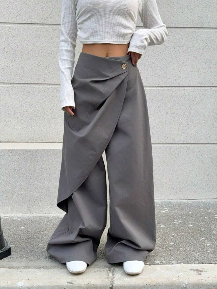 Isabela - Pantalón Wide Leg Cruzado con Botón