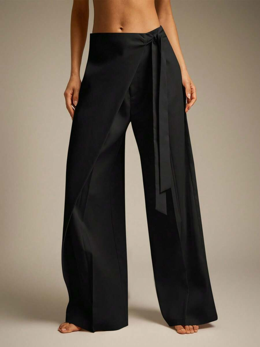 Allegra - Pantalón Wide Leg Drapeado con Lazo Suelto