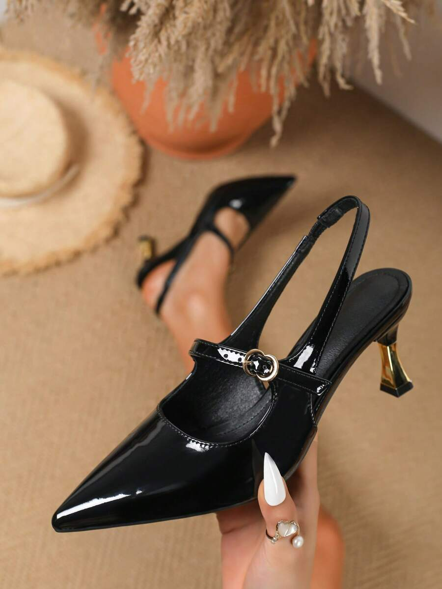 Silvia - Slingback de Charol con Tacón Esculpido Dorado