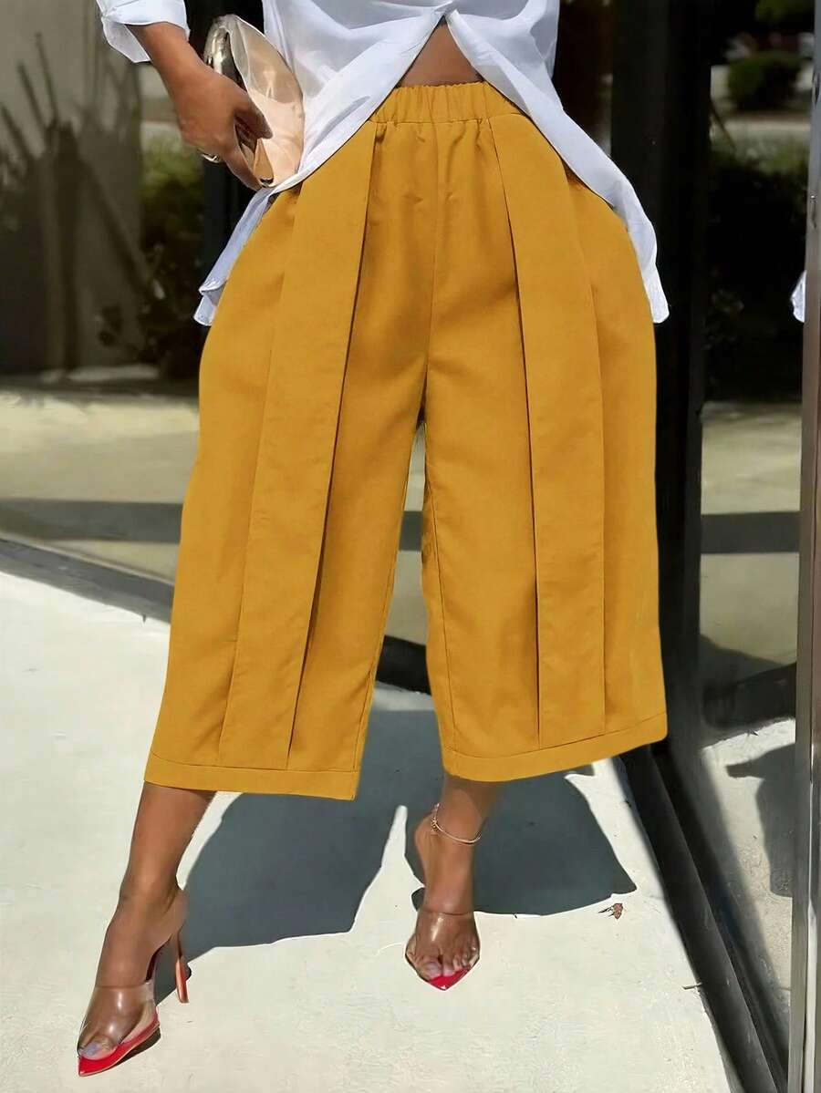 Palma - Pantalón Culotte Ancho con Pinzas y Cintura Elástica