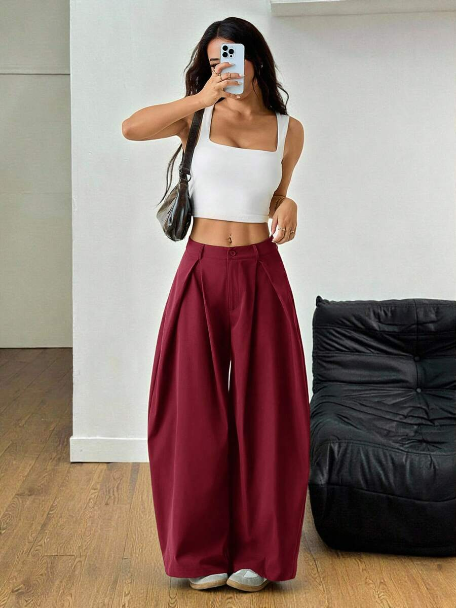Ámbar - Pantalón Bombacho con Pinzas y Caída Extra