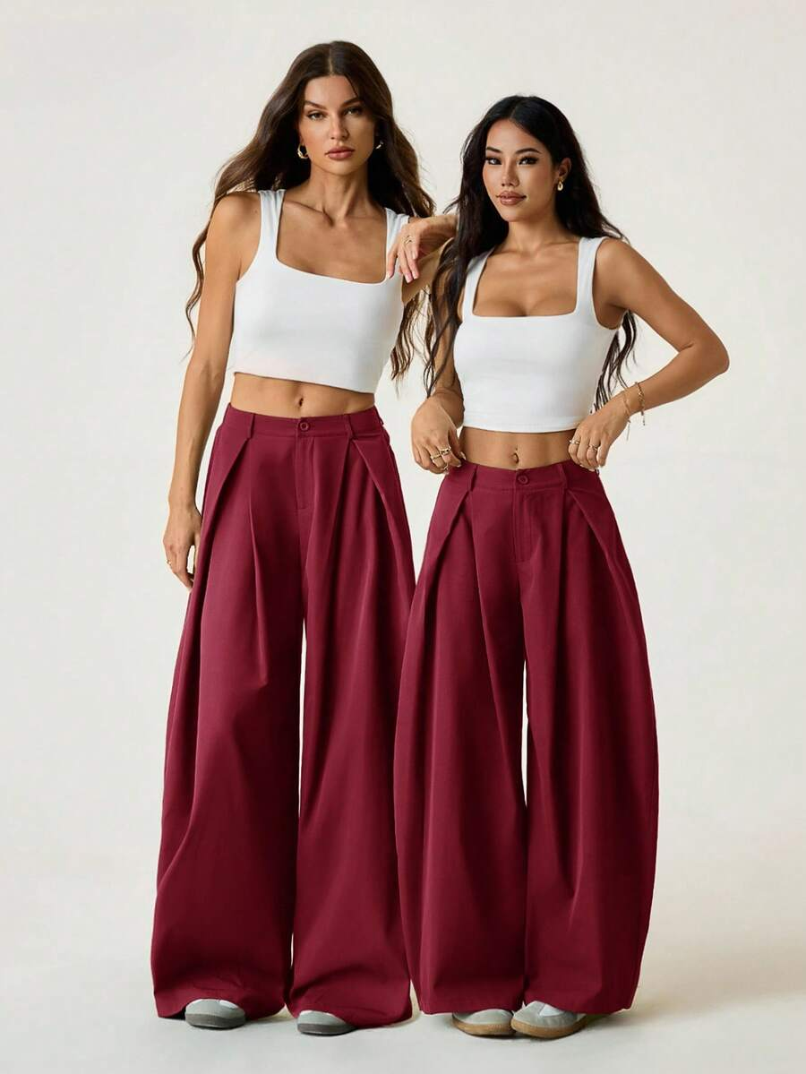 Ámbar - Pantalón Bombacho con Pinzas y Caída Extra
