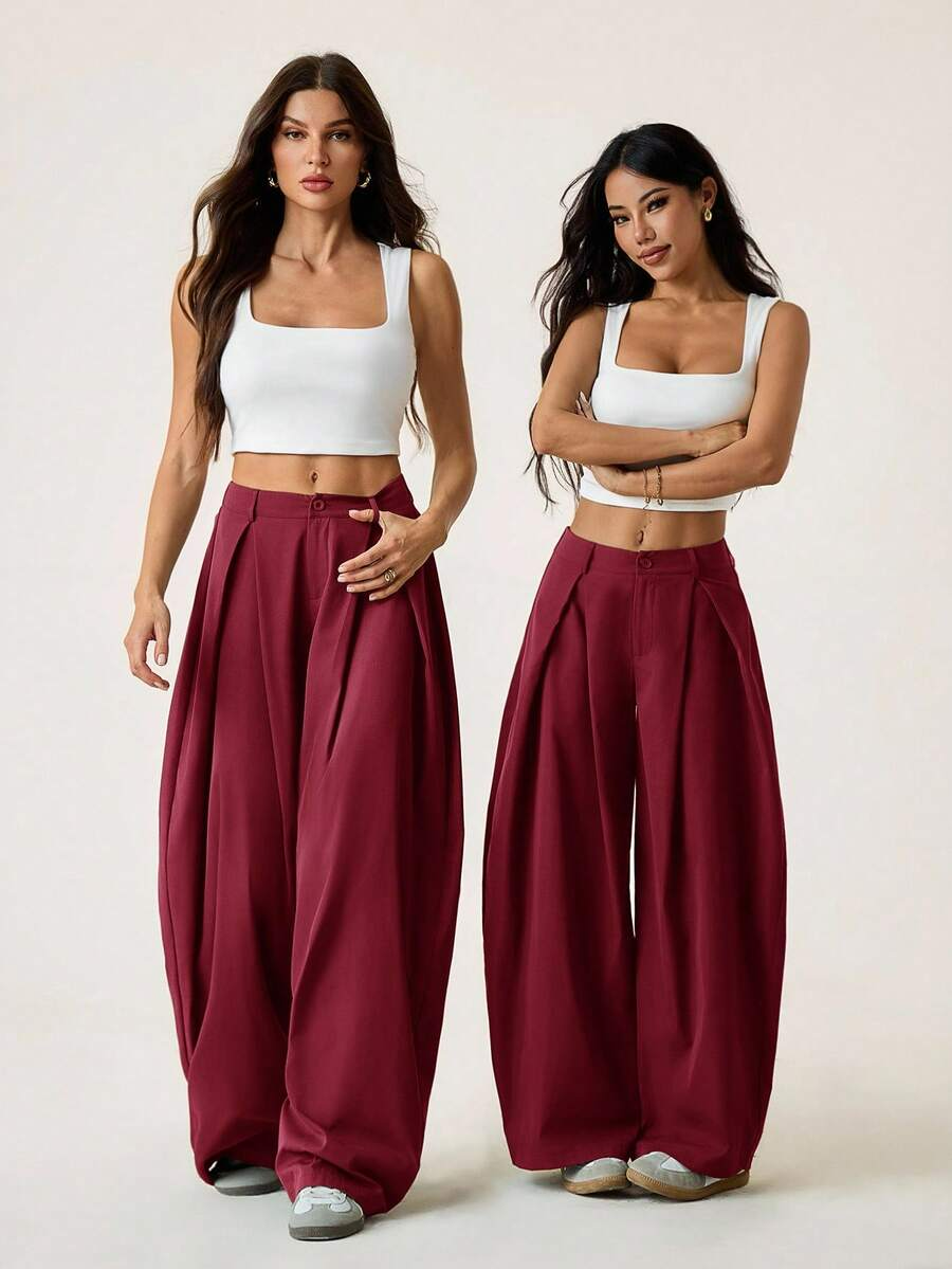 Ámbar - Pantalón Bombacho con Pinzas y Caída Extra