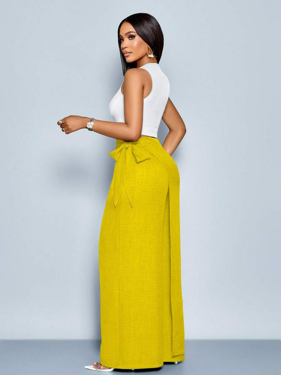 Nadia - Pantalón Palazzo Cruzado con Lazo lateral