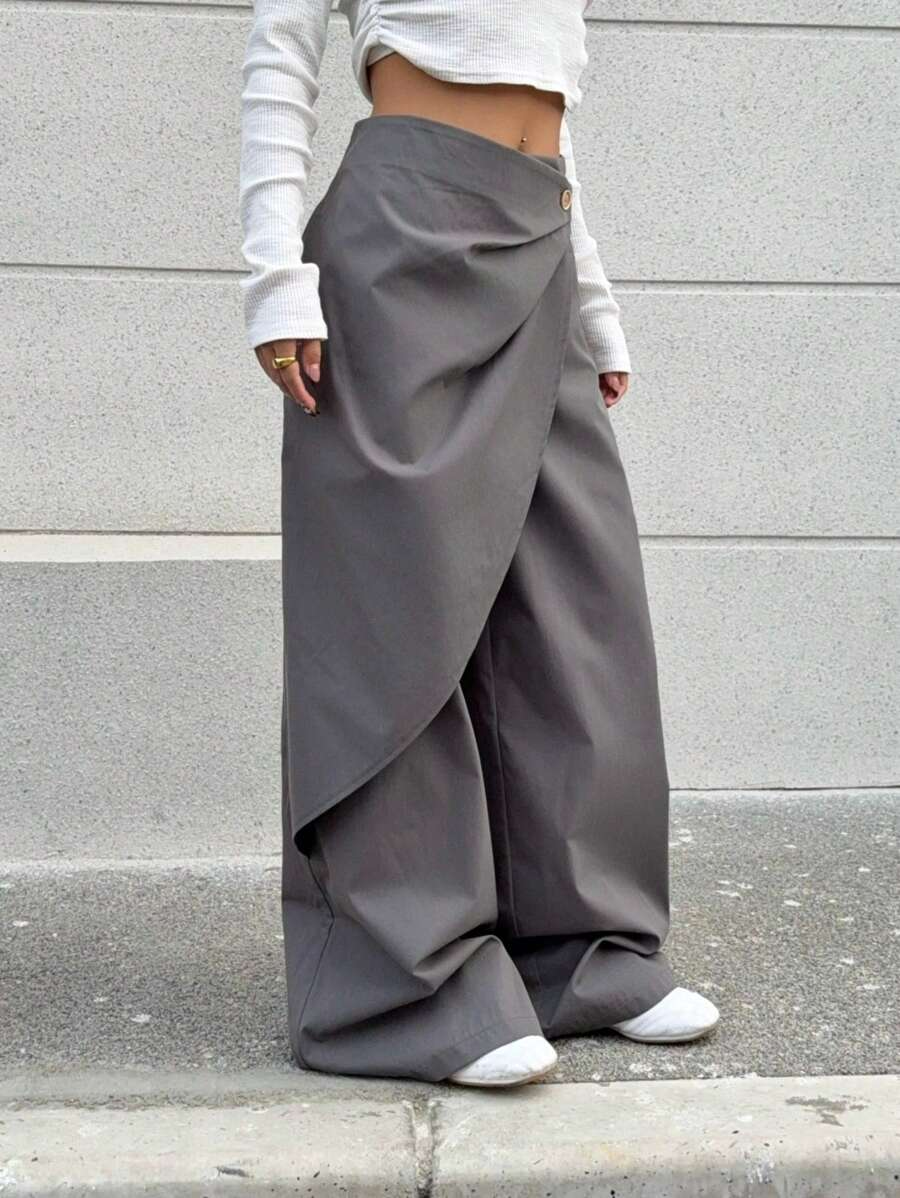 Isabela - Pantalón Wide Leg Cruzado con Botón