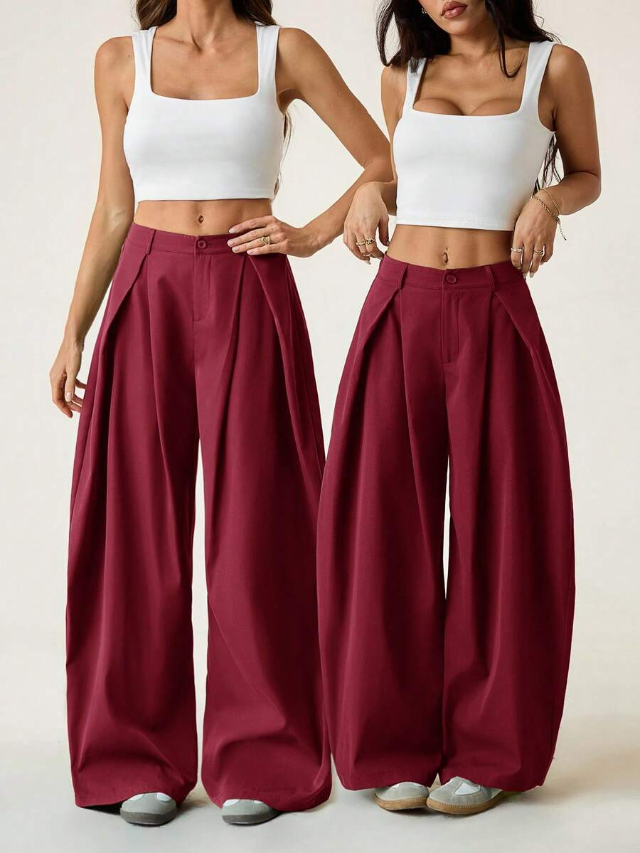 Ámbar - Pantalón Bombacho con Pinzas y Caída Extra