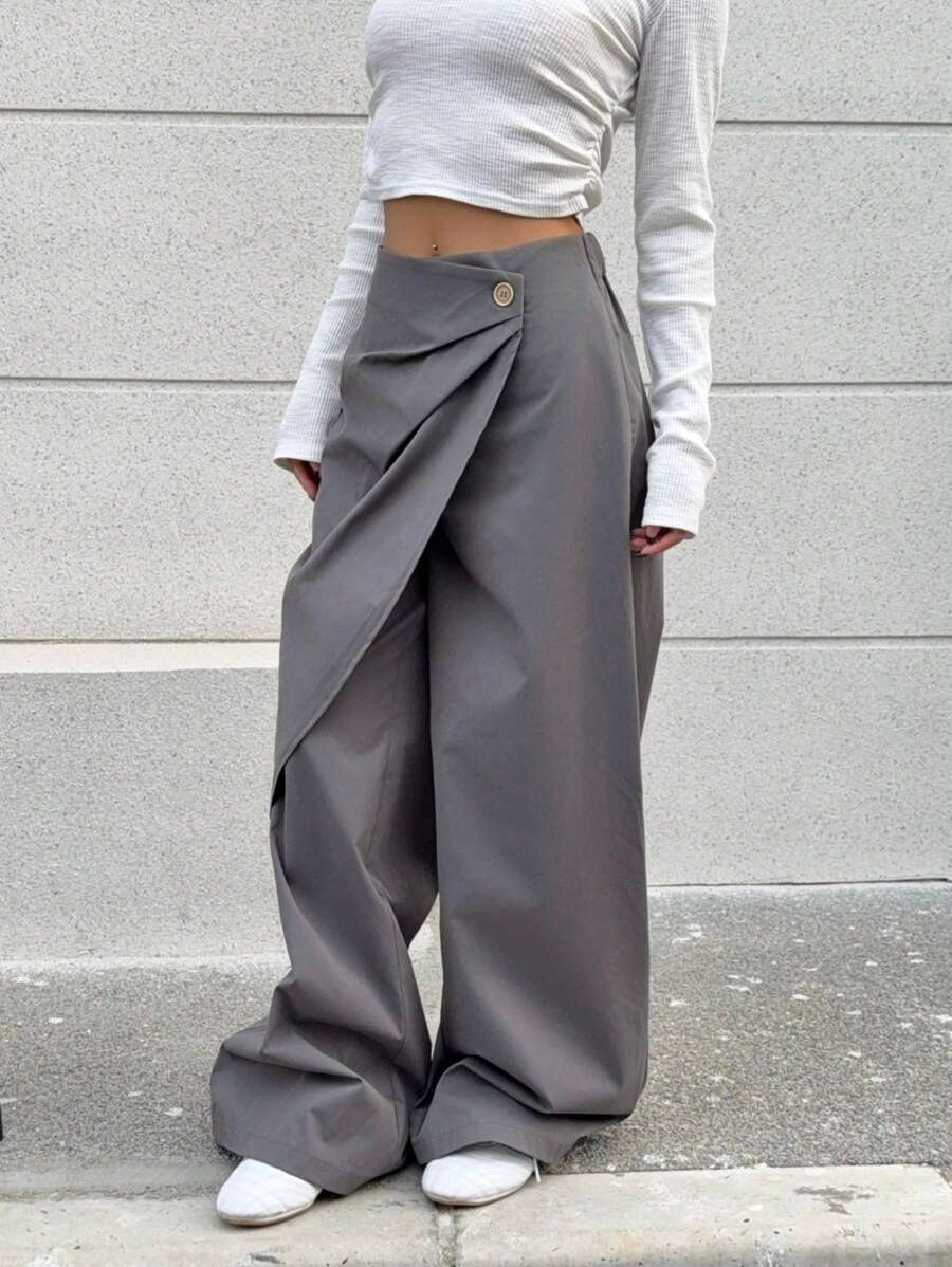 Isabela - Pantalón Wide Leg Cruzado con Botón