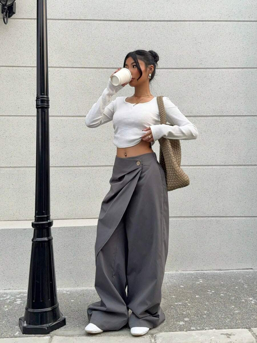 Isabela - Pantalón Wide Leg Cruzado con Botón