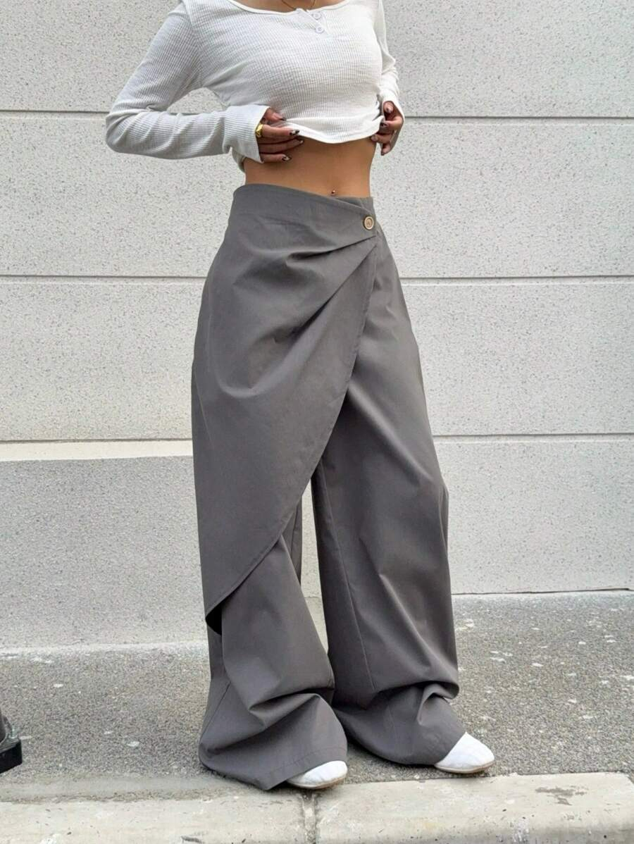 Isabela - Pantalón Wide Leg Cruzado con Botón