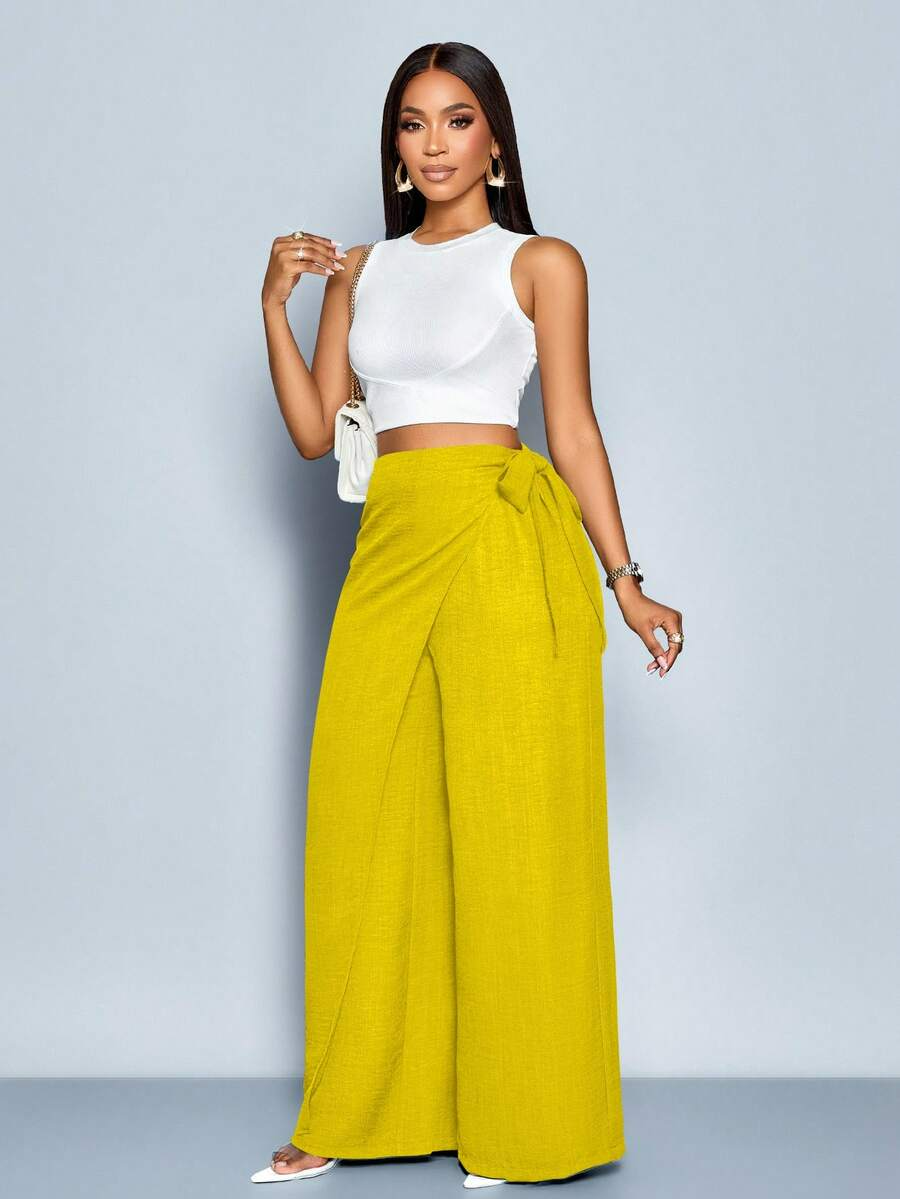 Nadia - Pantalón Palazzo Cruzado con Lazo lateral