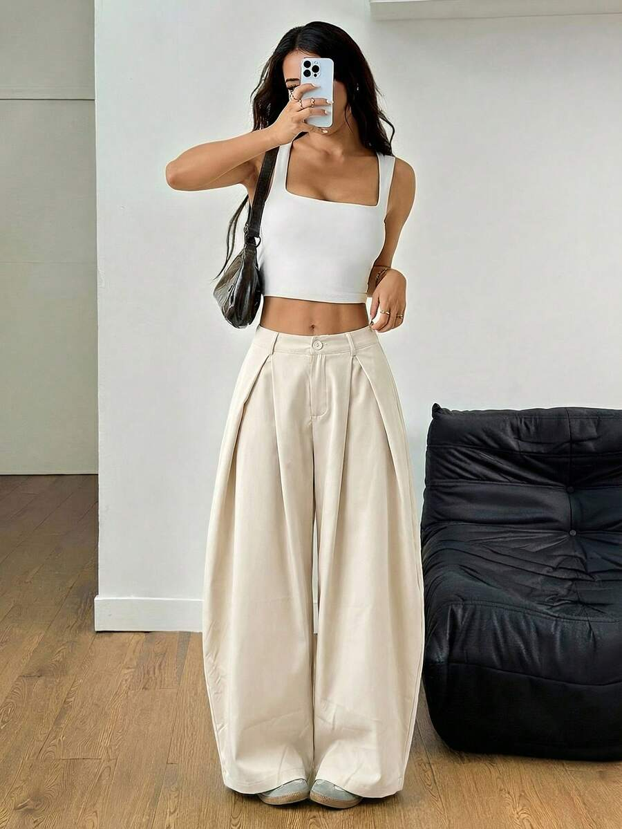 Ámbar - Pantalón Bombacho con Pinzas y Caída Extra