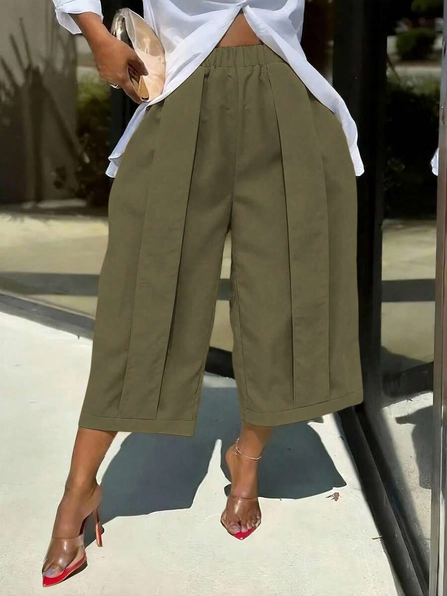 Palma - Pantalón Culotte Ancho con Pinzas y Cintura Elástica