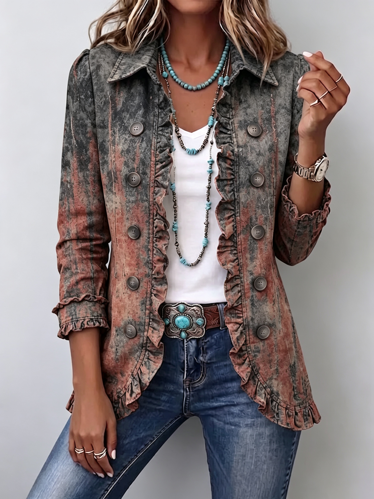 Vincenza | Chaqueta Degradada Texturizada con Volantes