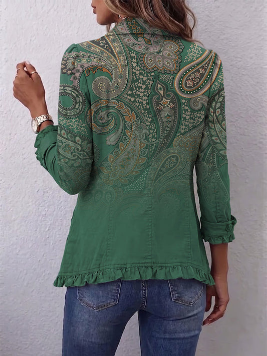 Addolorata | Chaqueta Estampado Cachemira Verde con Volantes