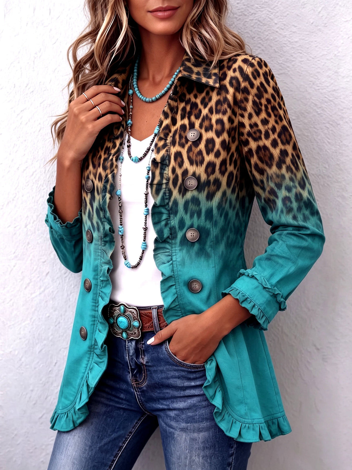 Giuseppina | Blazer Leopardo Degradado con Volantes