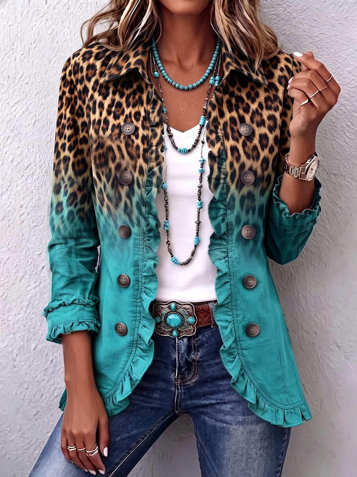Giuseppina | Blazer Leopardo Degradado con Volantes
