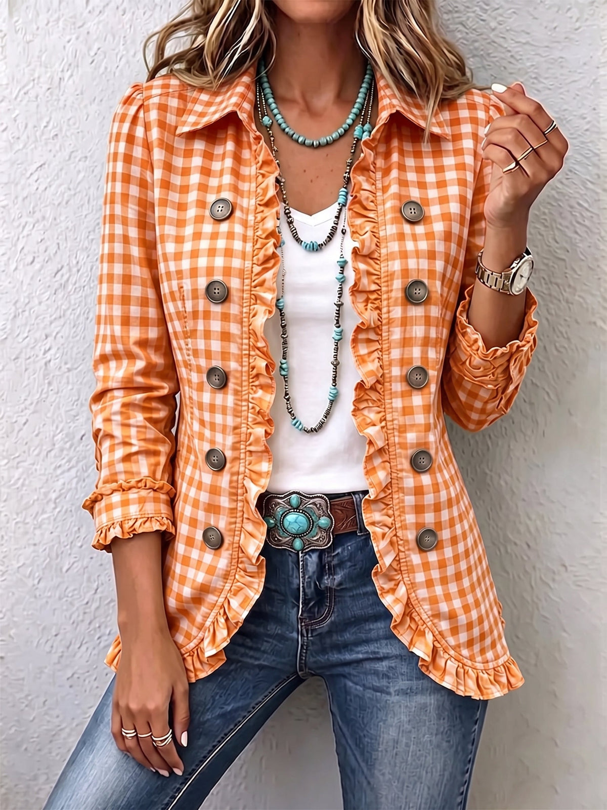 Carmela | Chaqueta de Cuadros Vichy con Volantes