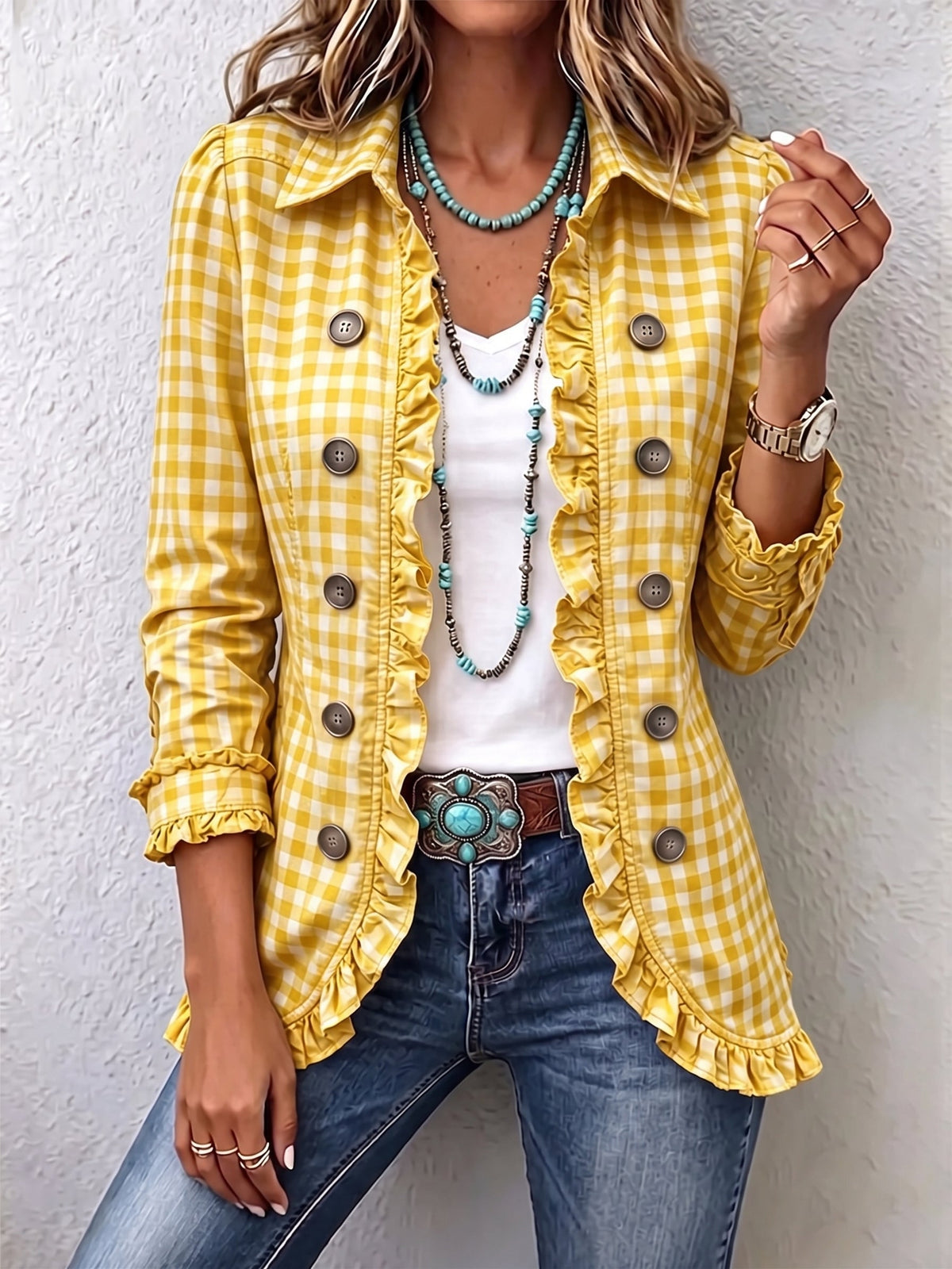 Carmela | Chaqueta de Cuadros Vichy con Volantes
